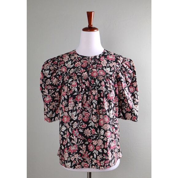 Rebecca Taylor La Vie Babydoll Floral Short Sleeve Blouse Womens Size L Boho - Picture 1 of 6